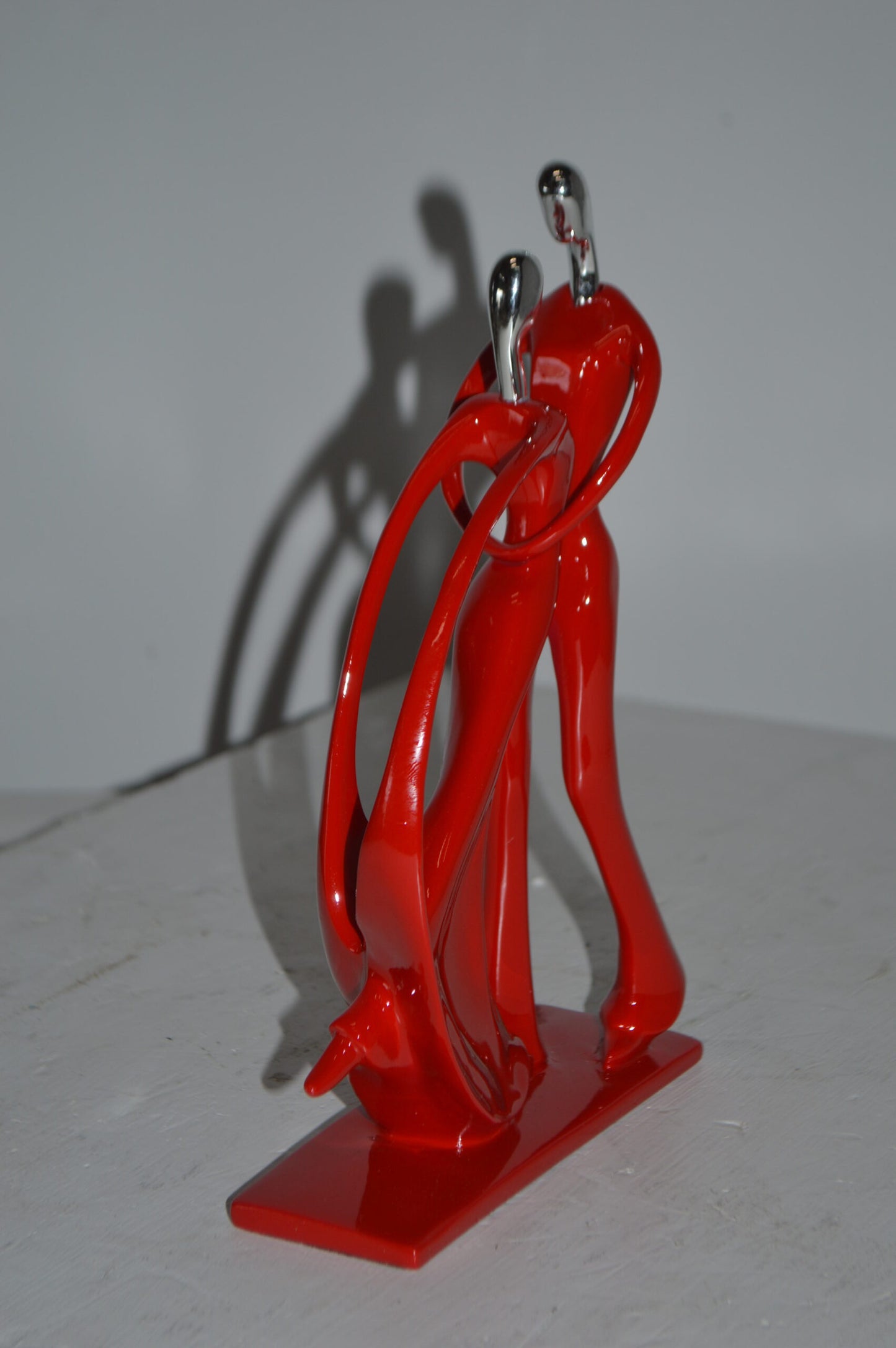 Modern Art Dancers Red with Chrome Head Resin Statue - Size: 7"L x 3"W x 11"H.