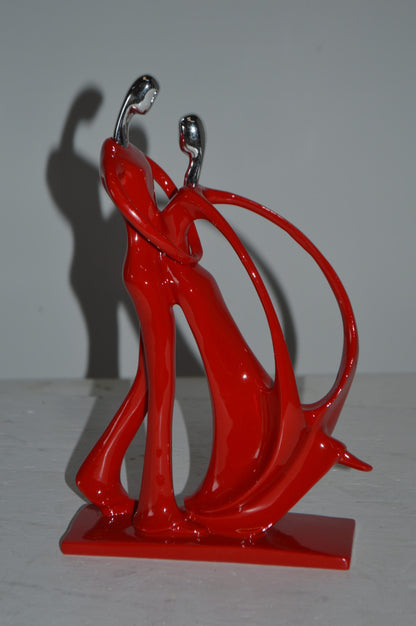 Modern Art Dancers Red with Chrome Head Resin Statue - Size: 7"L x 3"W x 11"H.