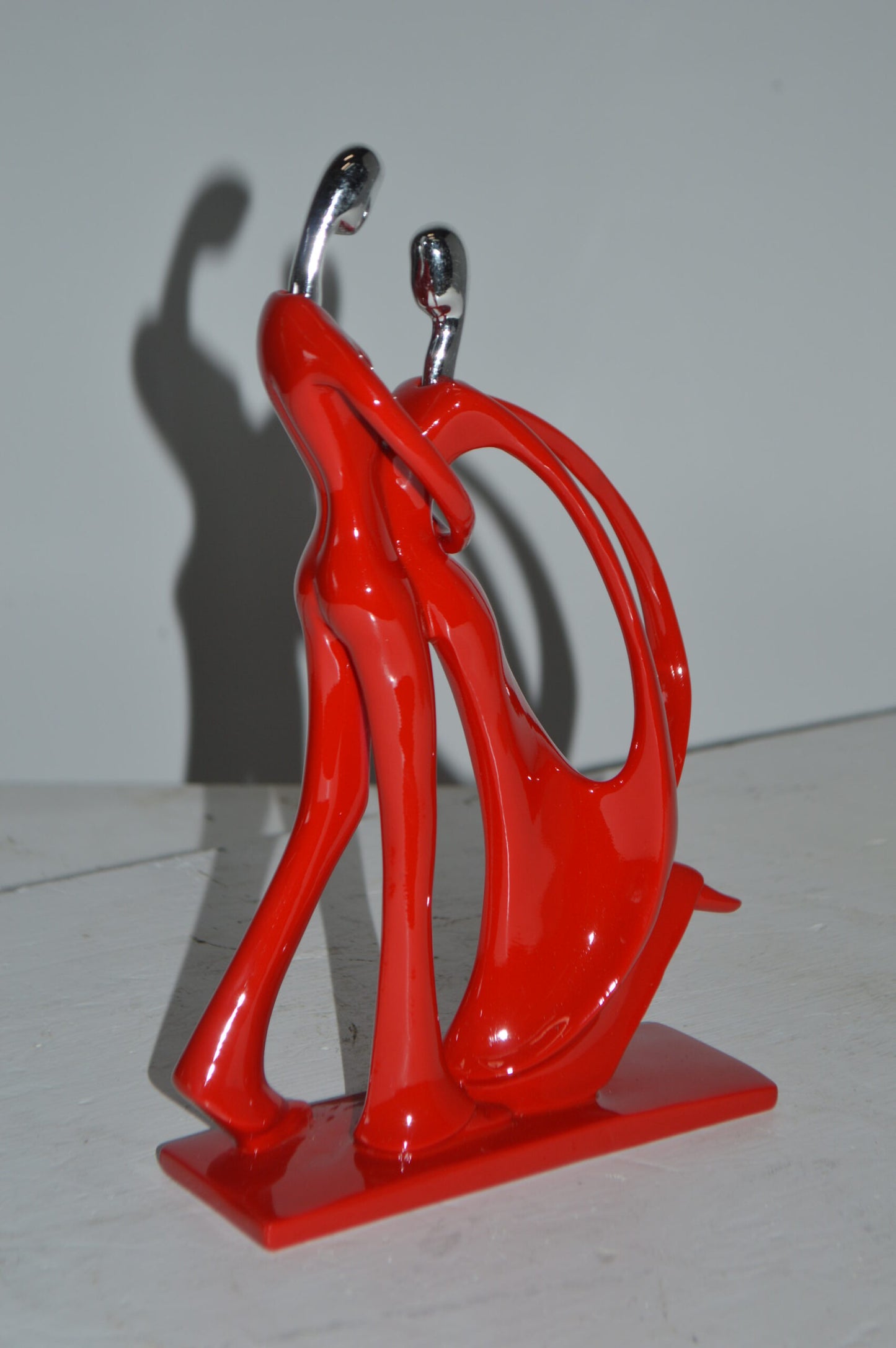 Modern Art Dancers Red with Chrome Head Resin Statue - Size: 7"L x 3"W x 11"H.
