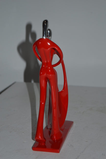 Modern Art Dancers Red with Chrome Head Resin Statue - Size: 7"L x 3"W x 11"H.