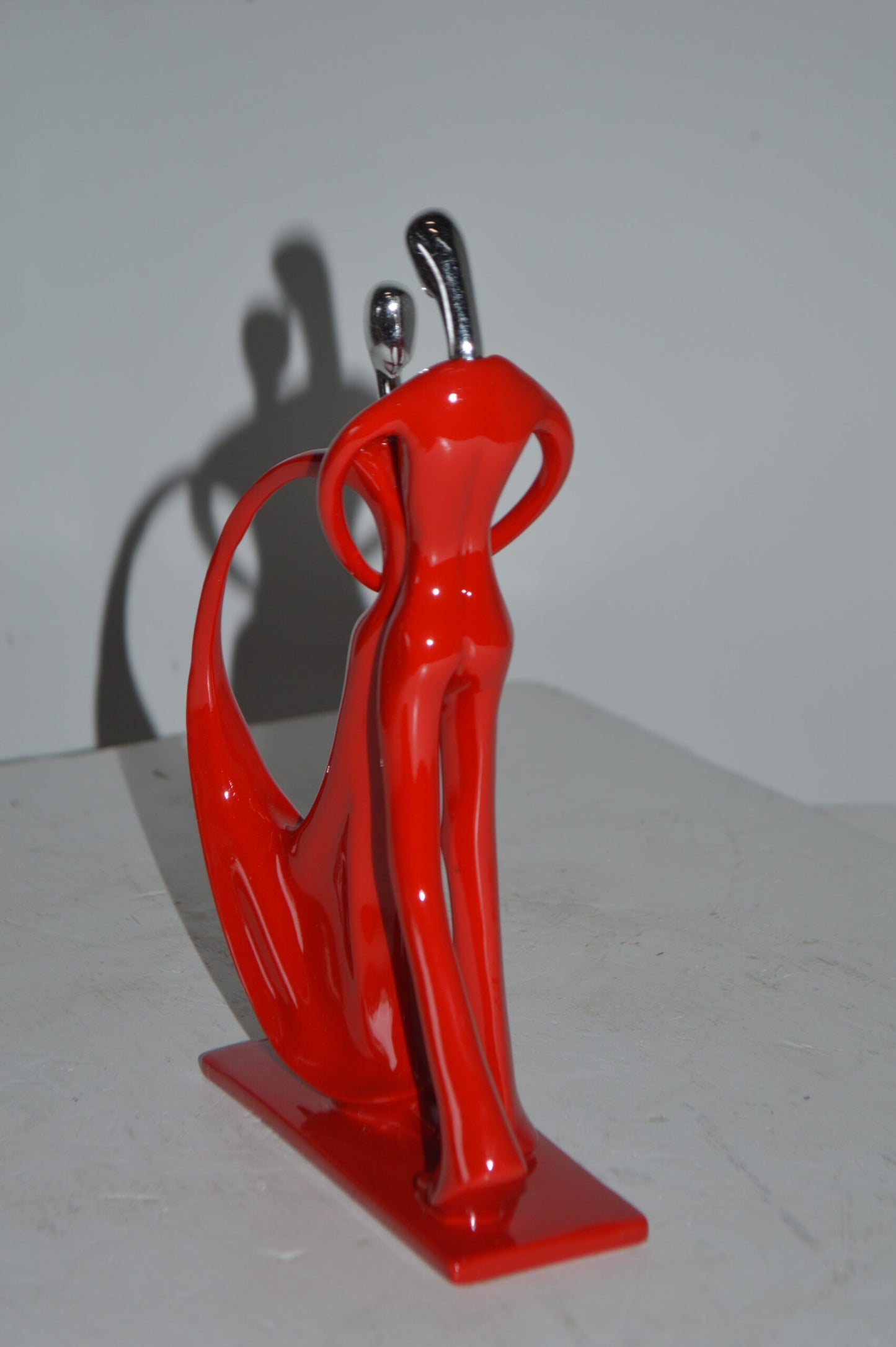 Modern Art Dancers Red with Chrome Head Resin Statue - Size: 7"L x 3"W x 11"H.