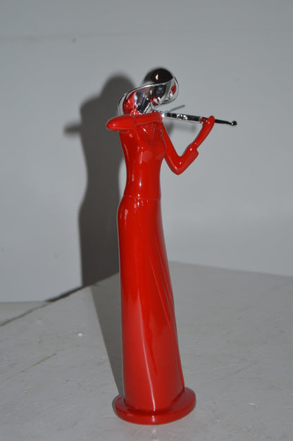 Women Playing the Violin Red and Chrome Resin Statue - Size: 5"L x 4"W x 12"H.