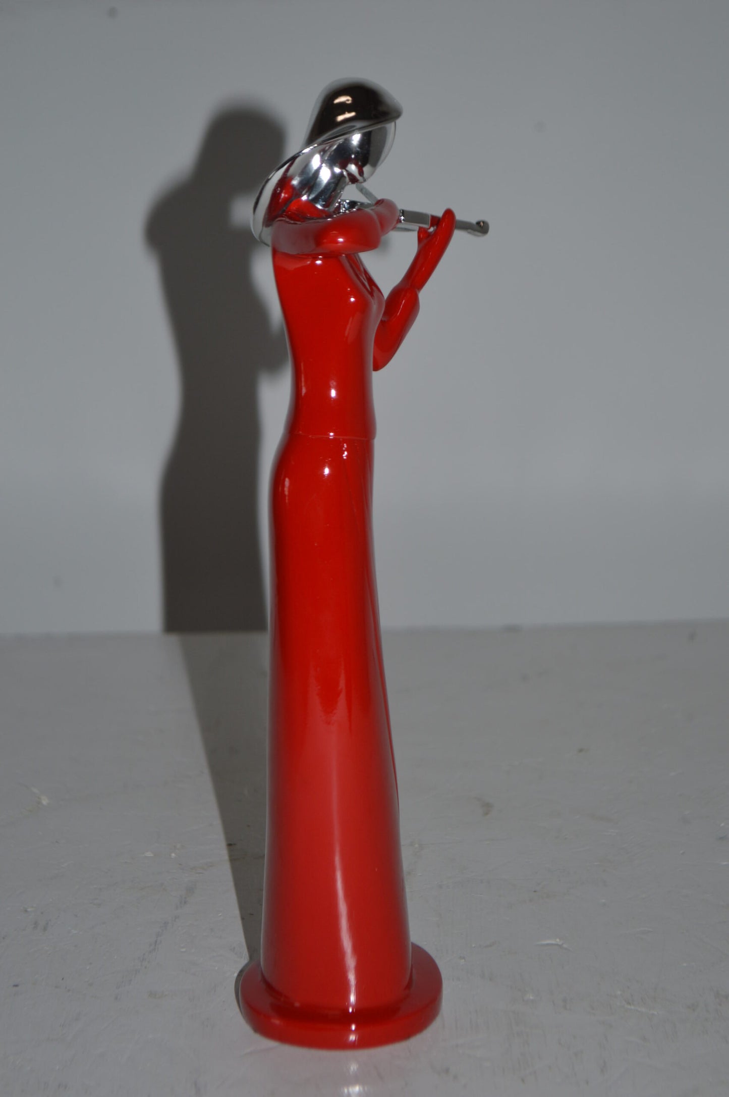 Women Playing the Violin Red and Chrome Resin Statue - Size: 5"L x 4"W x 12"H.
