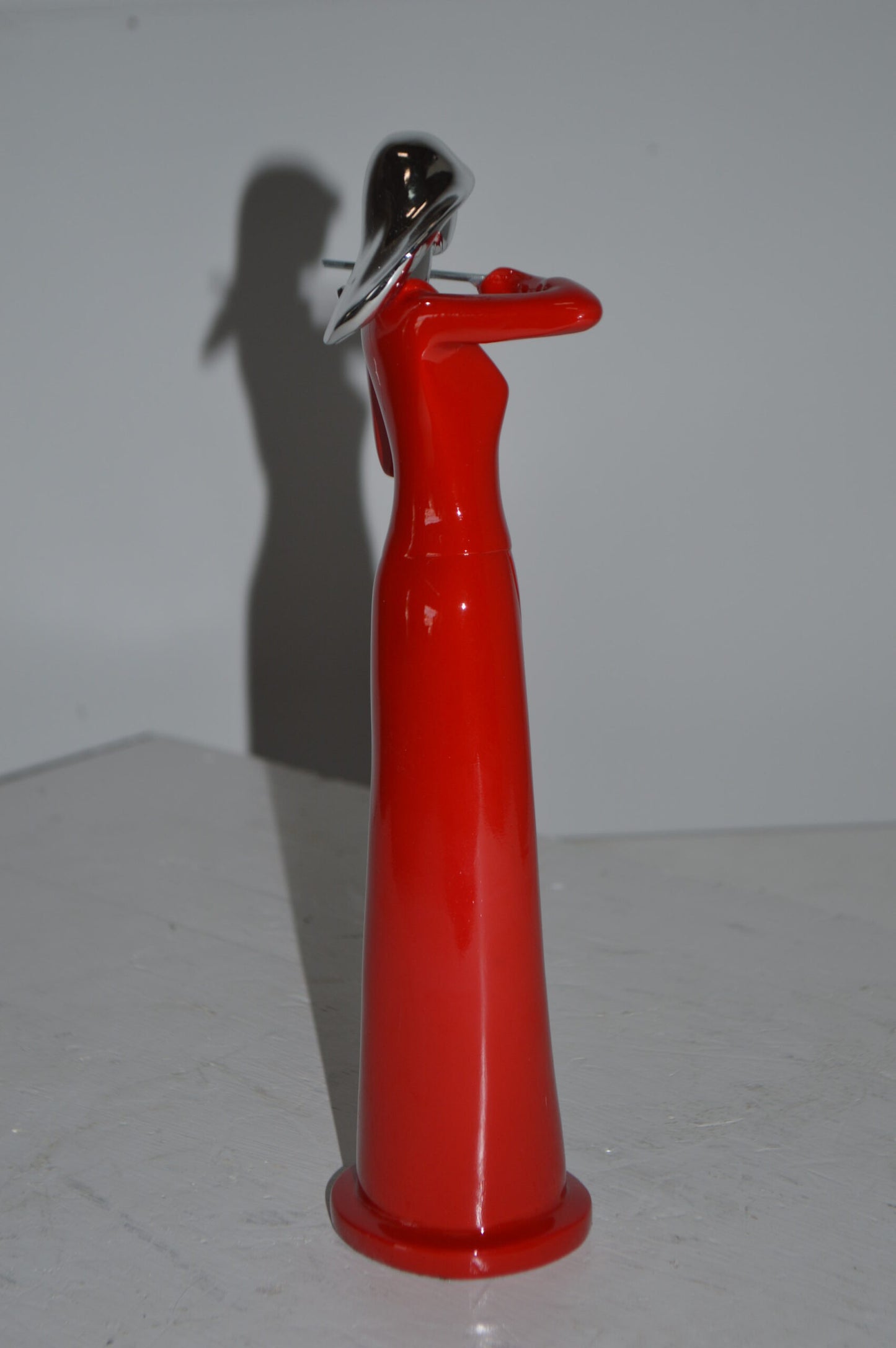 Women Playing the Violin Red and Chrome Resin Statue - Size: 5"L x 4"W x 12"H.