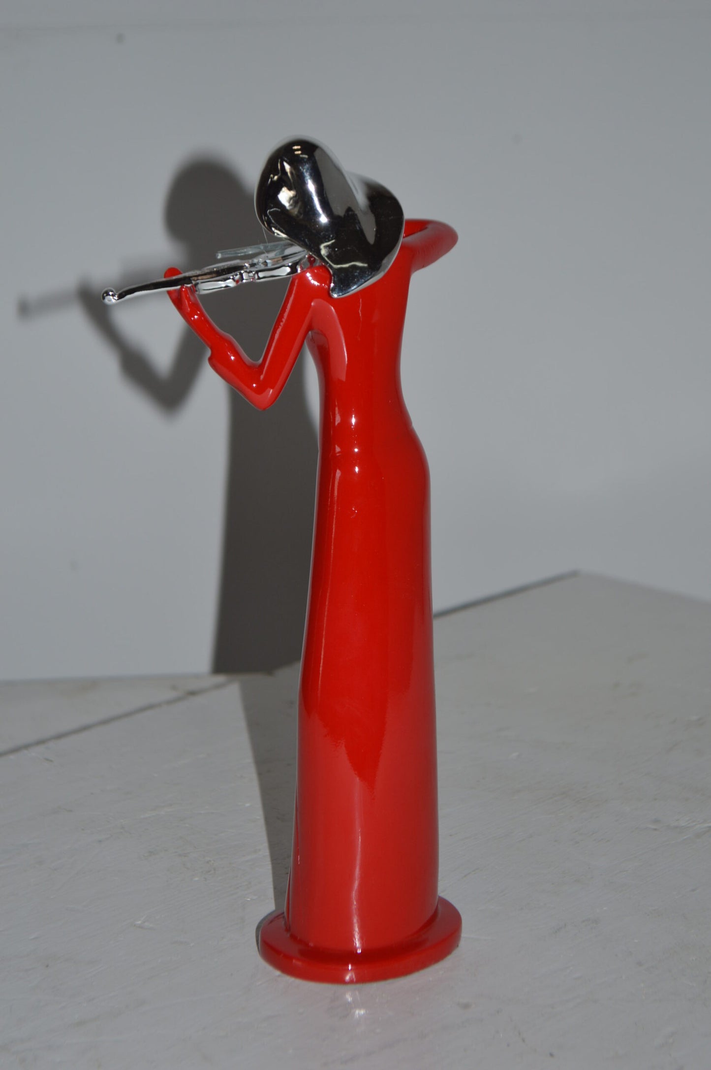 Women Playing the Violin Red and Chrome Resin Statue - Size: 5"L x 4"W x 12"H.
