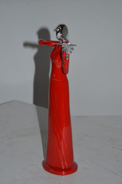 Women Playing the Violin Red and Chrome Resin Statue - Size: 5"L x 4"W x 12"H.
