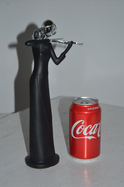 Women Playing the Violin Black and Chrome Resin Statue - Size: 5"L x 4"W x 12"H