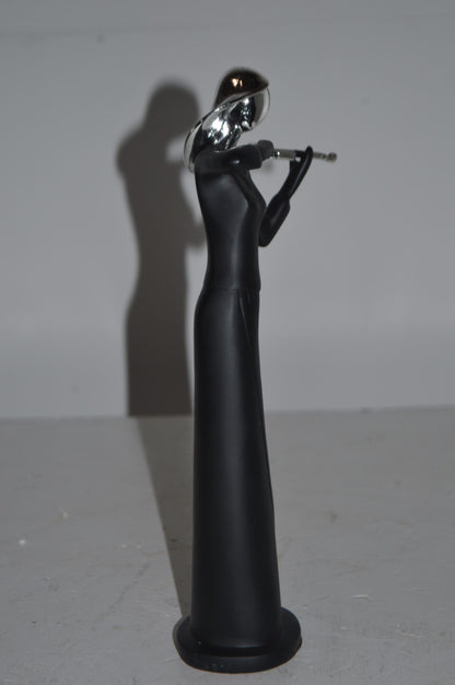 Women Playing the Violin Black and Chrome Resin Statue - Size: 5"L x 4"W x 12"H
