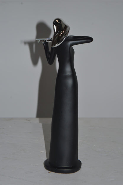 Women Playing the Violin Black and Chrome Resin Statue - Size: 5"L x 4"W x 12"H