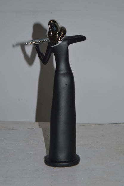Women Playing the Violin Black and Chrome Resin Statue - Size: 5"L x 4"W x 12"H