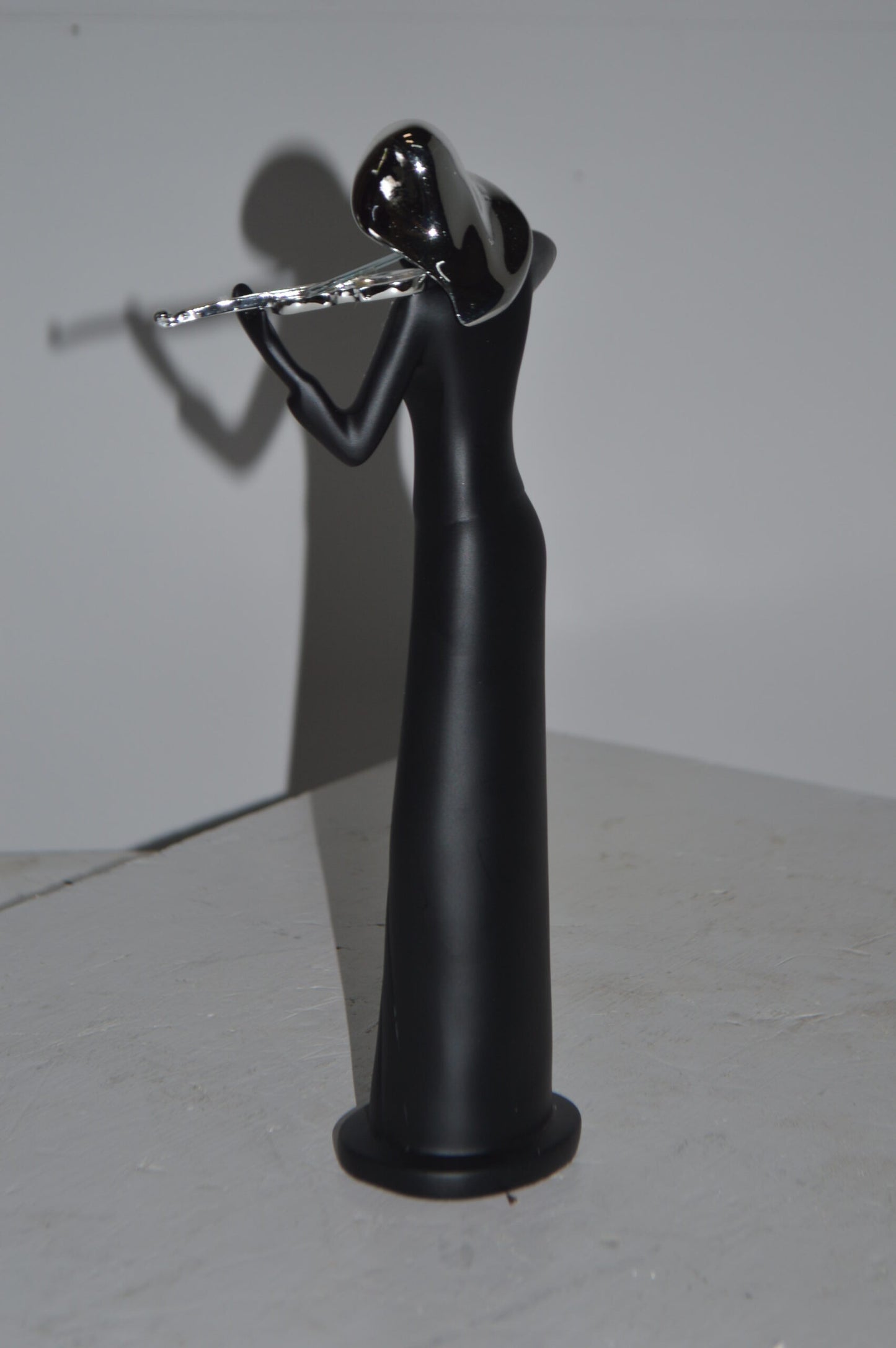 Women Playing the Violin Black and Chrome Resin Statue - Size: 5"L x 4"W x 12"H