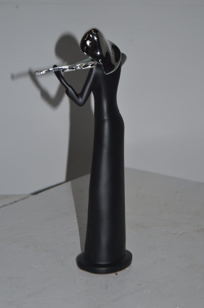 Women Playing the Violin Black and Chrome Resin Statue - Size: 5"L x 4"W x 12"H