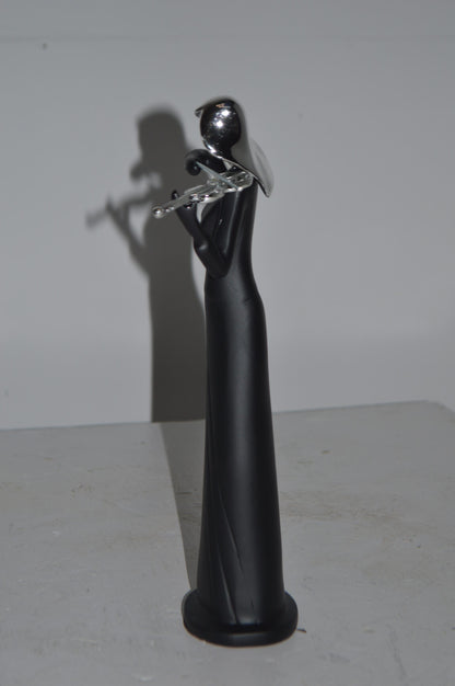 Women Playing the Violin Black and Chrome Resin Statue - Size: 5"L x 4"W x 12"H