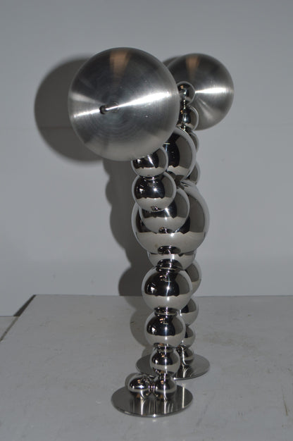 Modern Art Weightlifter Up Position Chrome Balls Statue - Size: 20"x5"x17"H