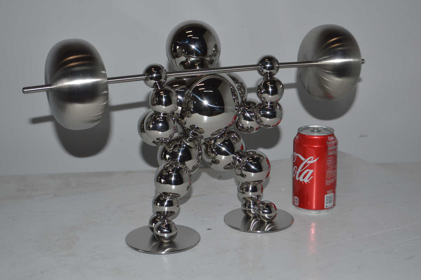 Modern Art Weightlifter Squat Position Chrome Statue - Size: 20"L x 7"W x 12"H.