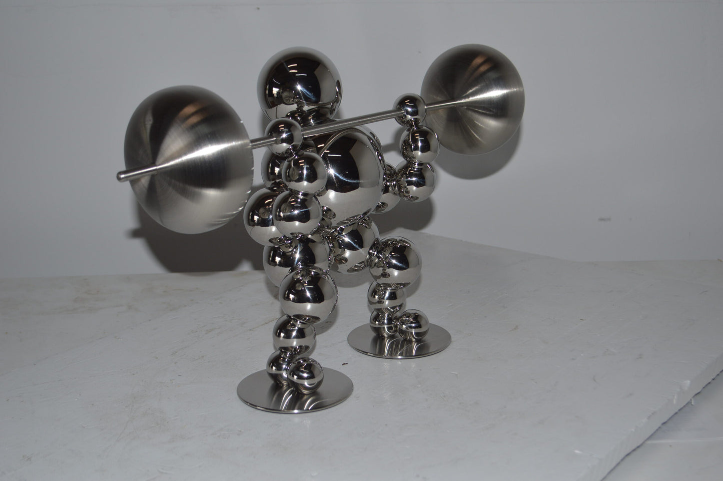 Modern Art Weightlifter Squat Position Chrome Statue - Size: 20"L x 7"W x 12"H.