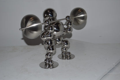 Modern Art Weightlifter Squat Position Chrome Statue - Size: 20"L x 7"W x 12"H.