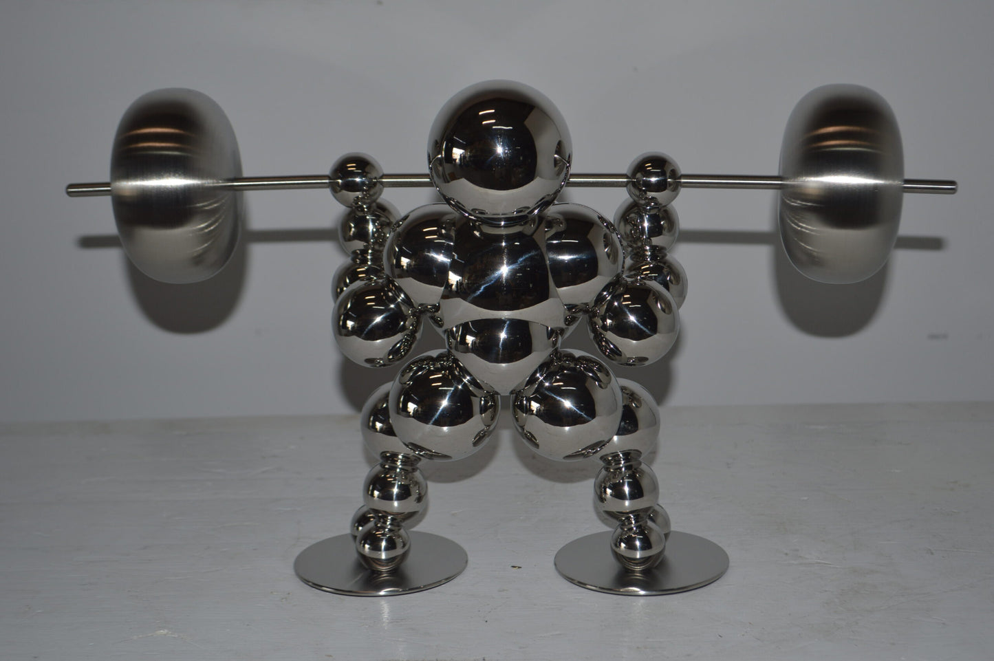 Modern Art Weightlifter Squat Position Chrome Statue - Size: 20"L x 7"W x 12"H.
