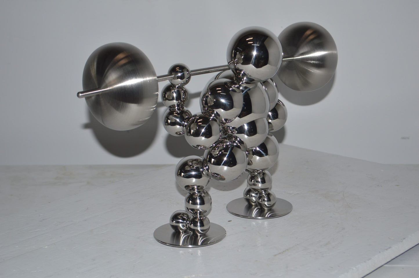 Modern Art Weightlifter Squat Position Chrome Statue - Size: 20"L x 7"W x 12"H.