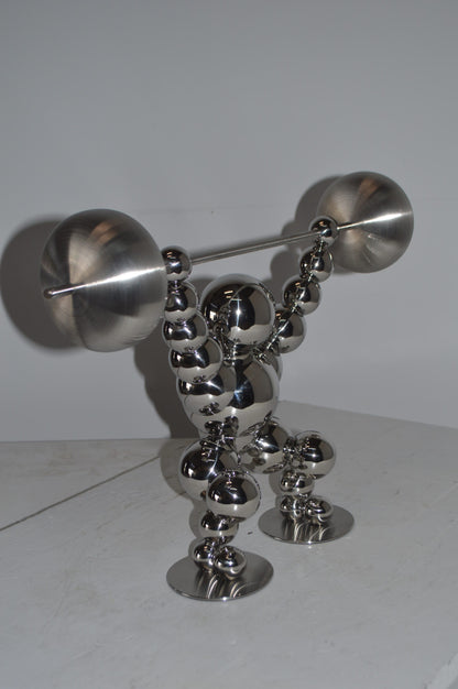 Modern Art Weightlifter Catch Position Chrome Statue - Size: 20"L x 7"W x 15"H.