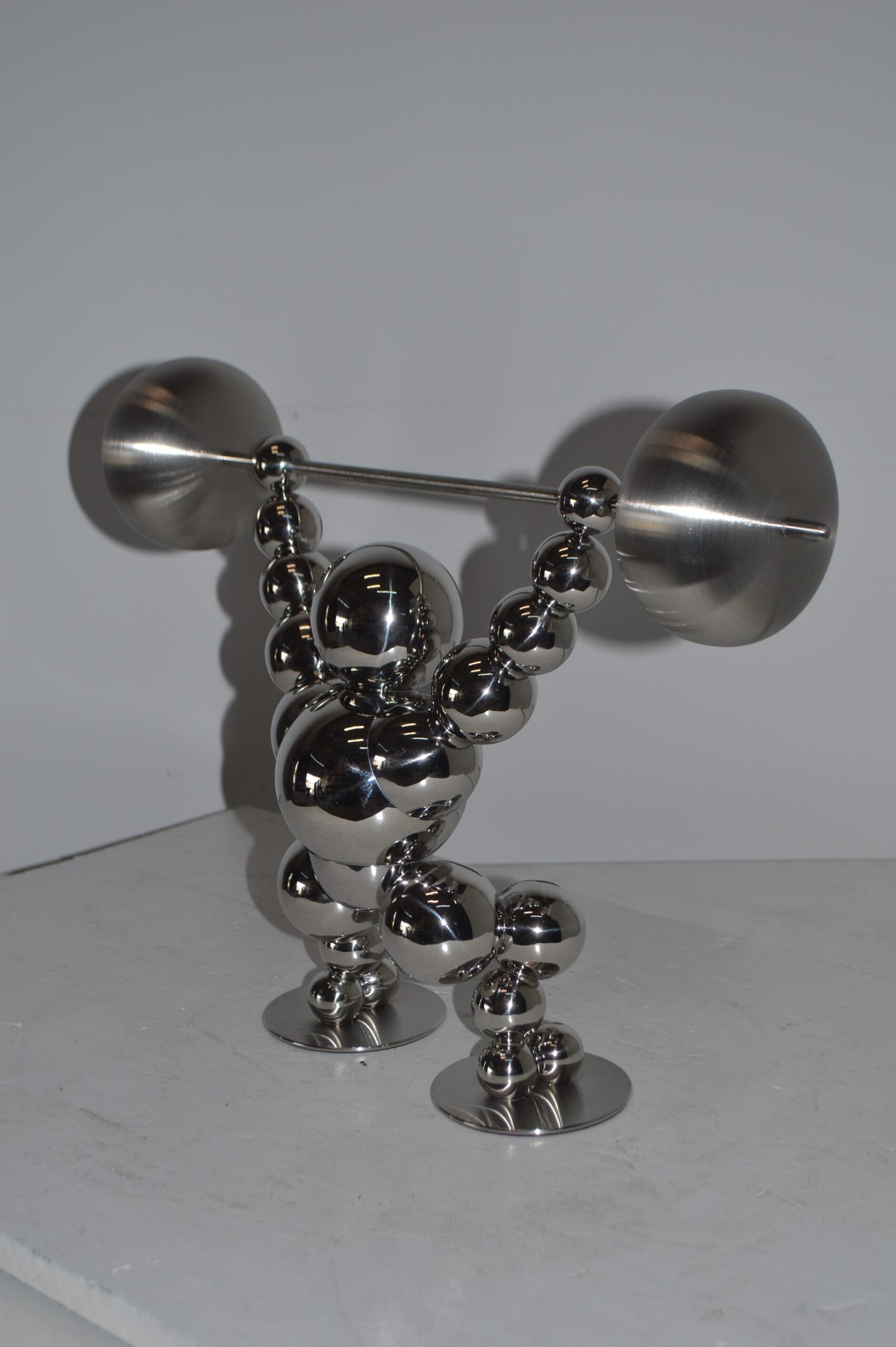 Modern Art Weightlifter Catch Position Chrome Statue - Size: 20"L x 7"W x 15"H.