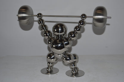 Modern Art Weightlifter Catch Position Chrome Statue - Size: 20"L x 7"W x 15"H.