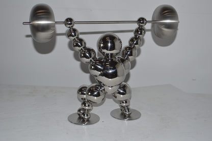 Modern Art Weightlifter Catch Position Chrome Statue - Size: 20"L x 7"W x 15"H.