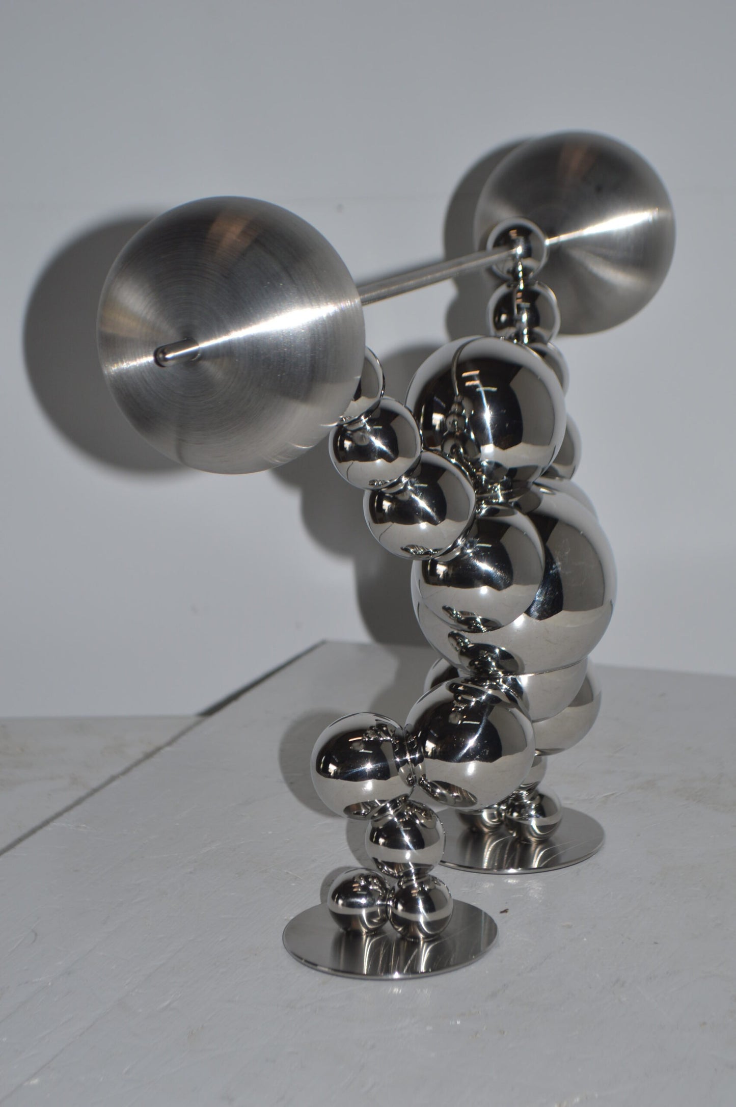 Modern Art Weightlifter Catch Position Chrome Statue - Size: 20"L x 7"W x 15"H.