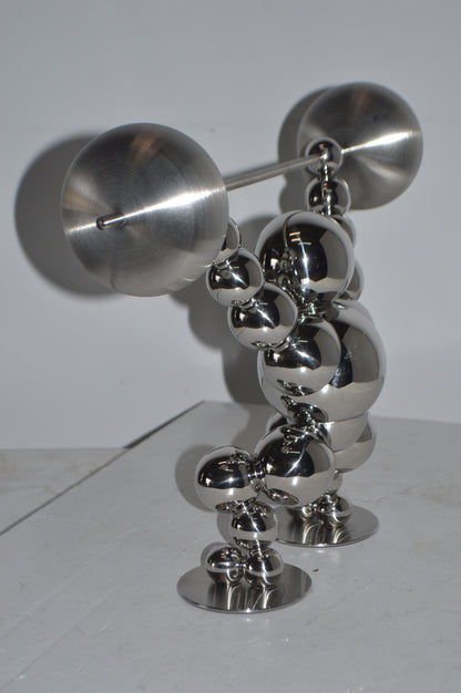 Modern Art Weightlifter Catch Position Chrome Statue - Size: 20"L x 7"W x 15"H.