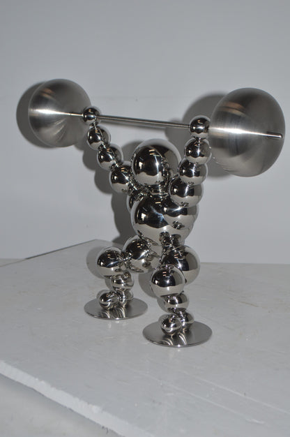 Modern Art Weightlifter Catch Position Chrome Statue - Size: 20"L x 7"W x 15"H.