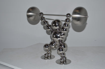 Modern Art Weightlifter Catch Position Chrome Statue - Size: 20"L x 7"W x 15"H.