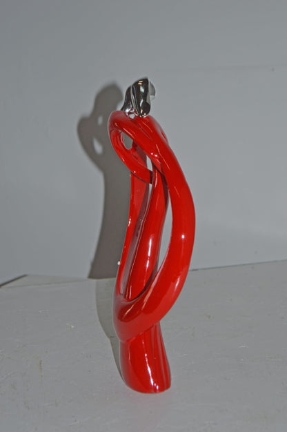 Modern Art of a Couple Hugging Red Chrome Resin Statue - Size: 8"L x 2"W x 12"H