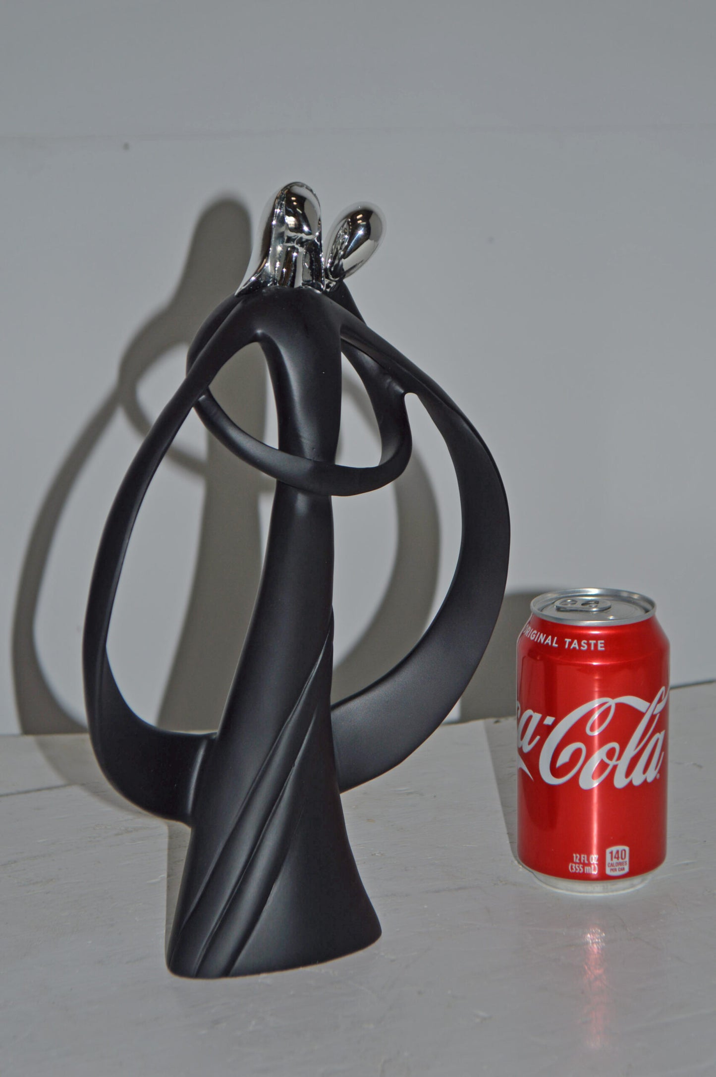 Modern Art of Couple Hugging Black Chrome Resin Statue - Size: 8"L x 2"W x 12"H