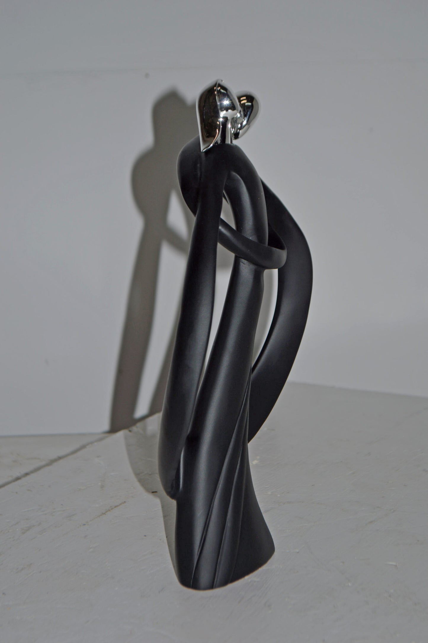 Modern Art of Couple Hugging Black Chrome Resin Statue - Size: 8"L x 2"W x 12"H
