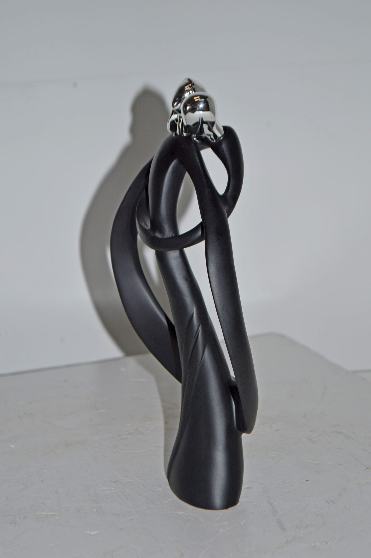 Modern Art of Couple Hugging Black Chrome Resin Statue - Size: 8"L x 2"W x 12"H