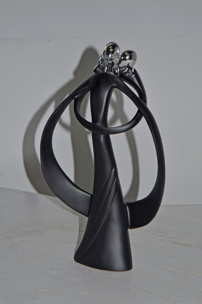 Modern Art of Couple Hugging Black Chrome Resin Statue - Size: 8"L x 2"W x 12"H