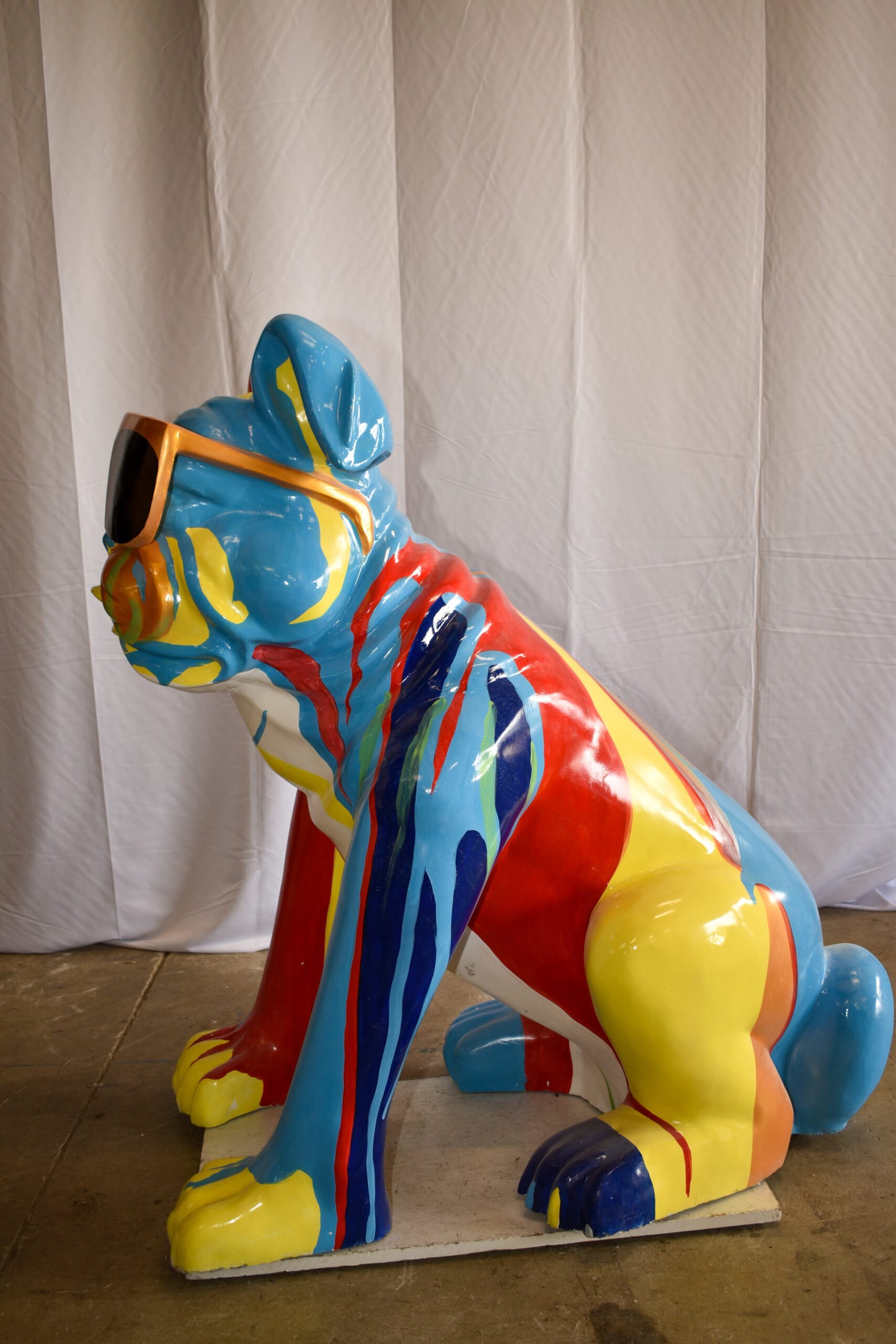 Giant Graffiti Looking British Bulldog with Glasses Resin Statue 29"x 50" x 50"H