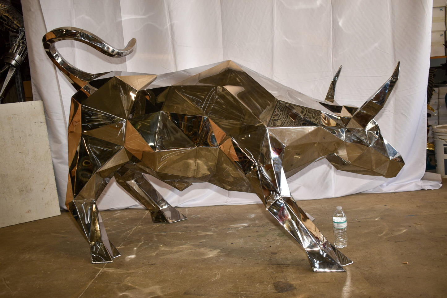 Modern Variation of Wall Street Bull Stainless Steel Statue 80" x 49" x 49"H