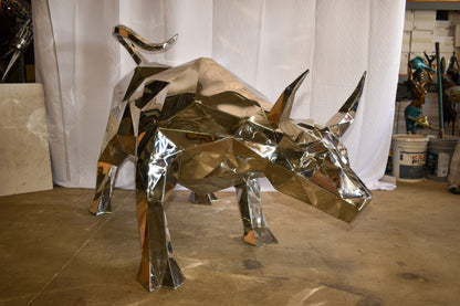 Modern Variation of Wall Street Bull Stainless Steel Statue 80" x 49" x 49"H