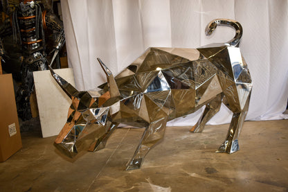 Modern Variation of Wall Street Bull Stainless Steel Statue 80" x 49" x 49"H