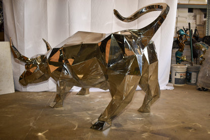 Modern Variation of Wall Street Bull Stainless Steel Statue 80" x 49" x 49"H