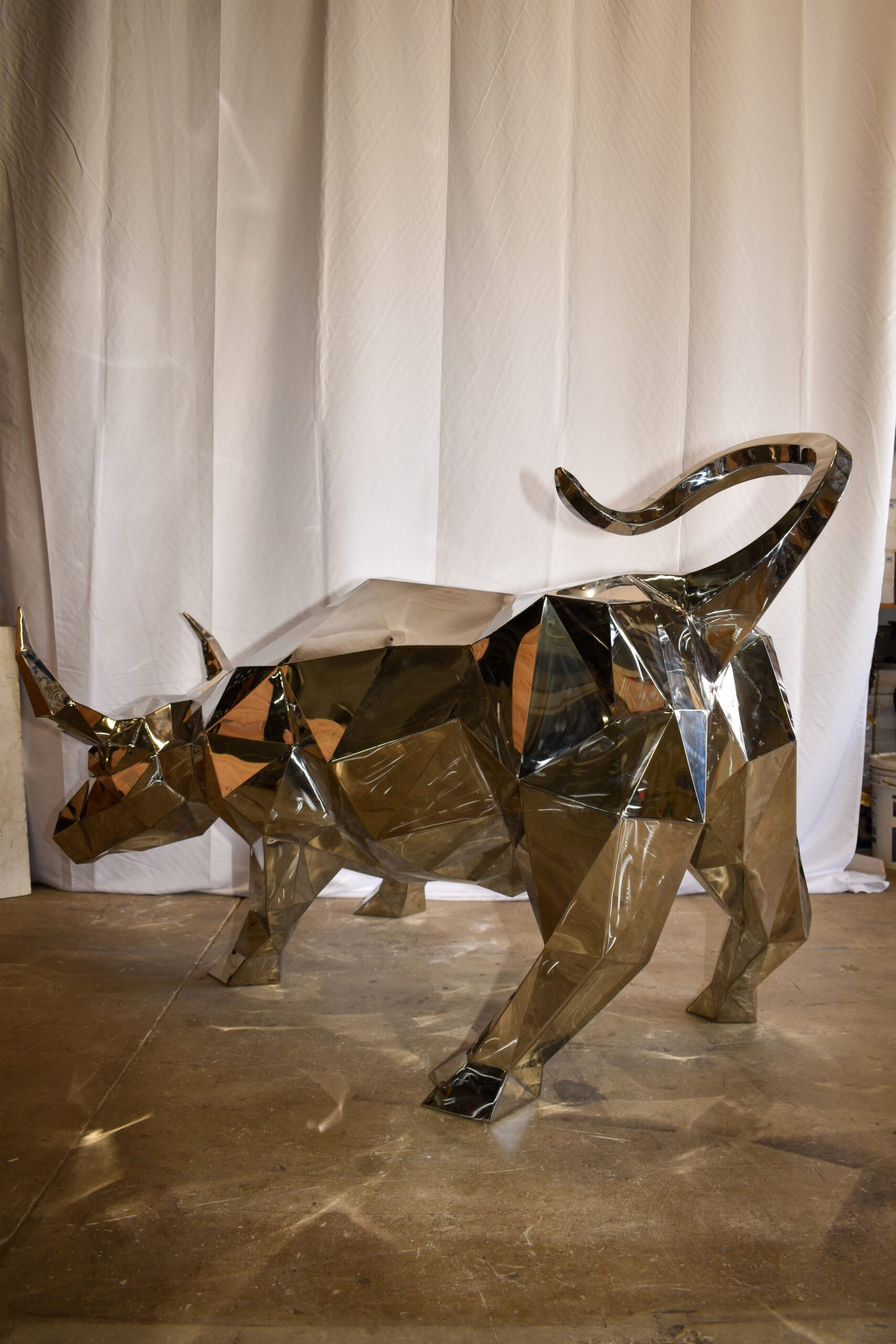 Modern Variation of Wall Street Bull Stainless Steel Statue 80" x 49" x 49"H