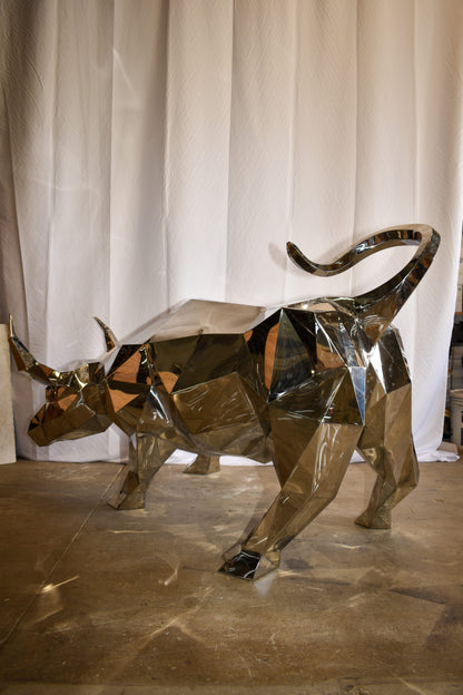 Modern Variation of Wall Street Bull Stainless Steel Statue 80" x 49" x 49"H