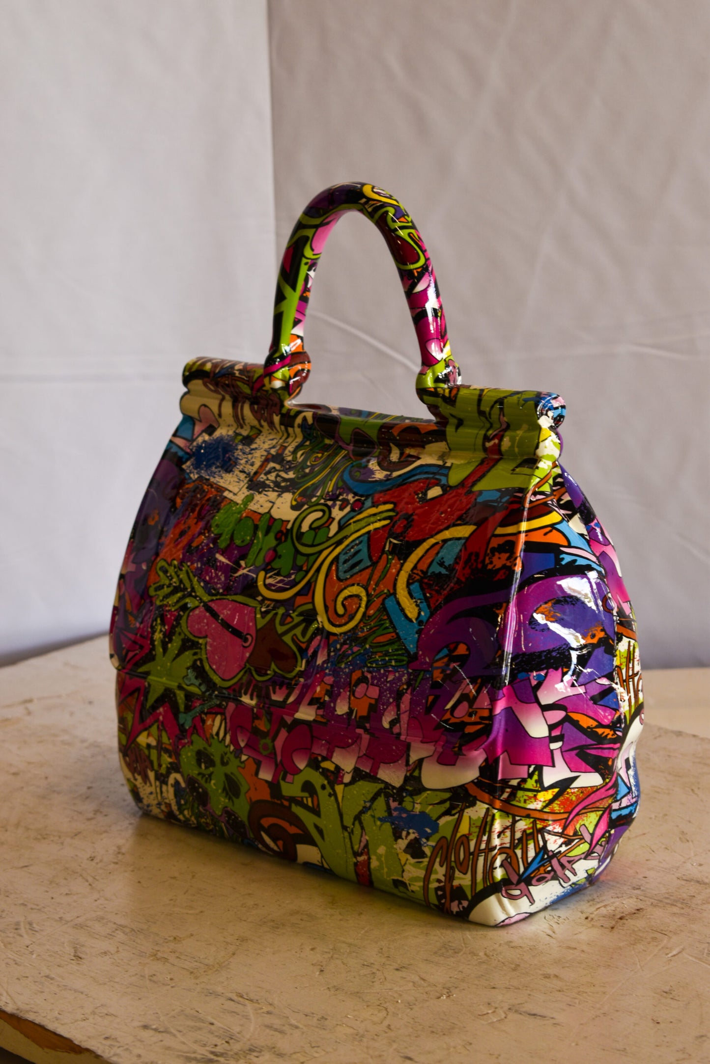 Graffiti Hand Bag Resin Statue 6" x 14" x 15"H