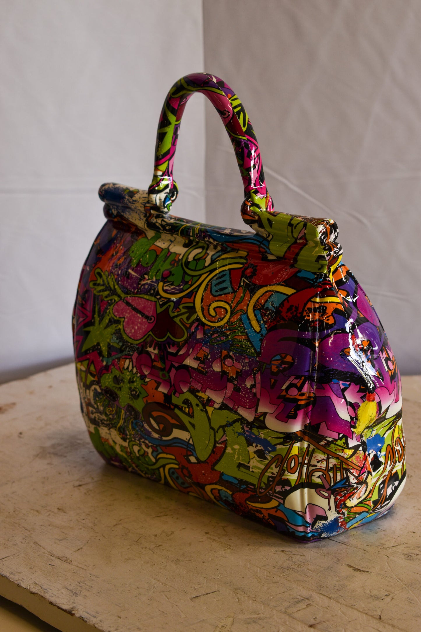 Graffiti Hand Bag Resin Statue 6" x 14" x 15"H