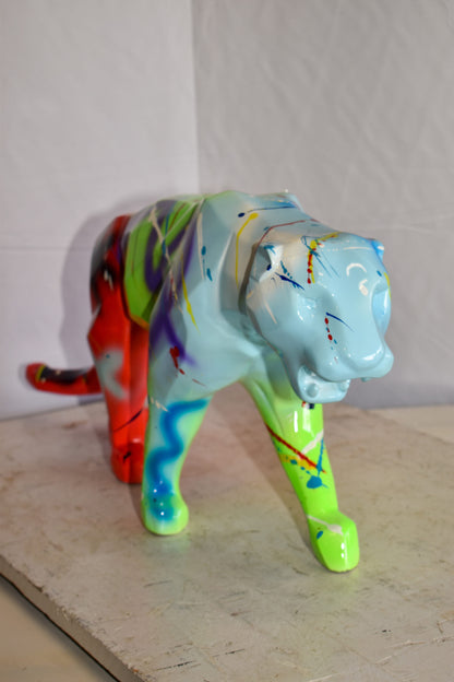 Roaming Graffiti and Splatter paint Jaguar Resin Statue 28" x 7" x 12"H