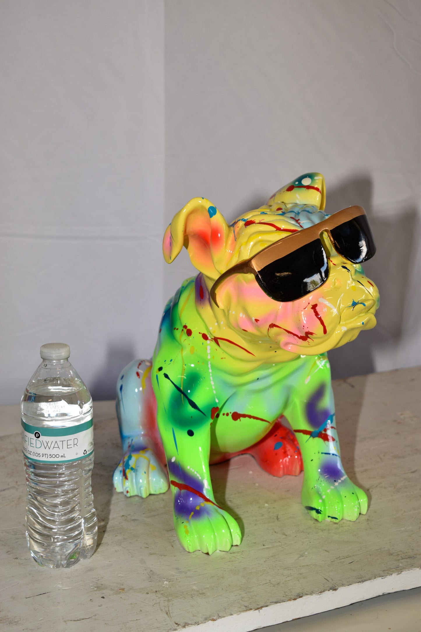 Multicolored Bulldog With Shades Resin Statue 16" x 9" x 13"H