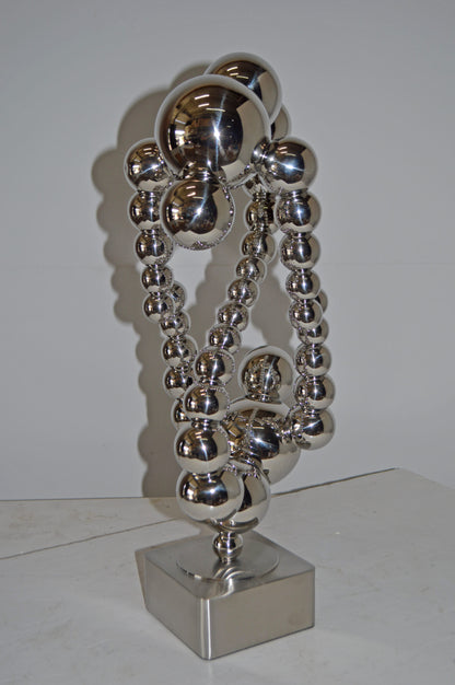 Modern Art Abstract Made of Chrome Balls Statue - Size: 11"L x 10"W x 22"H.
