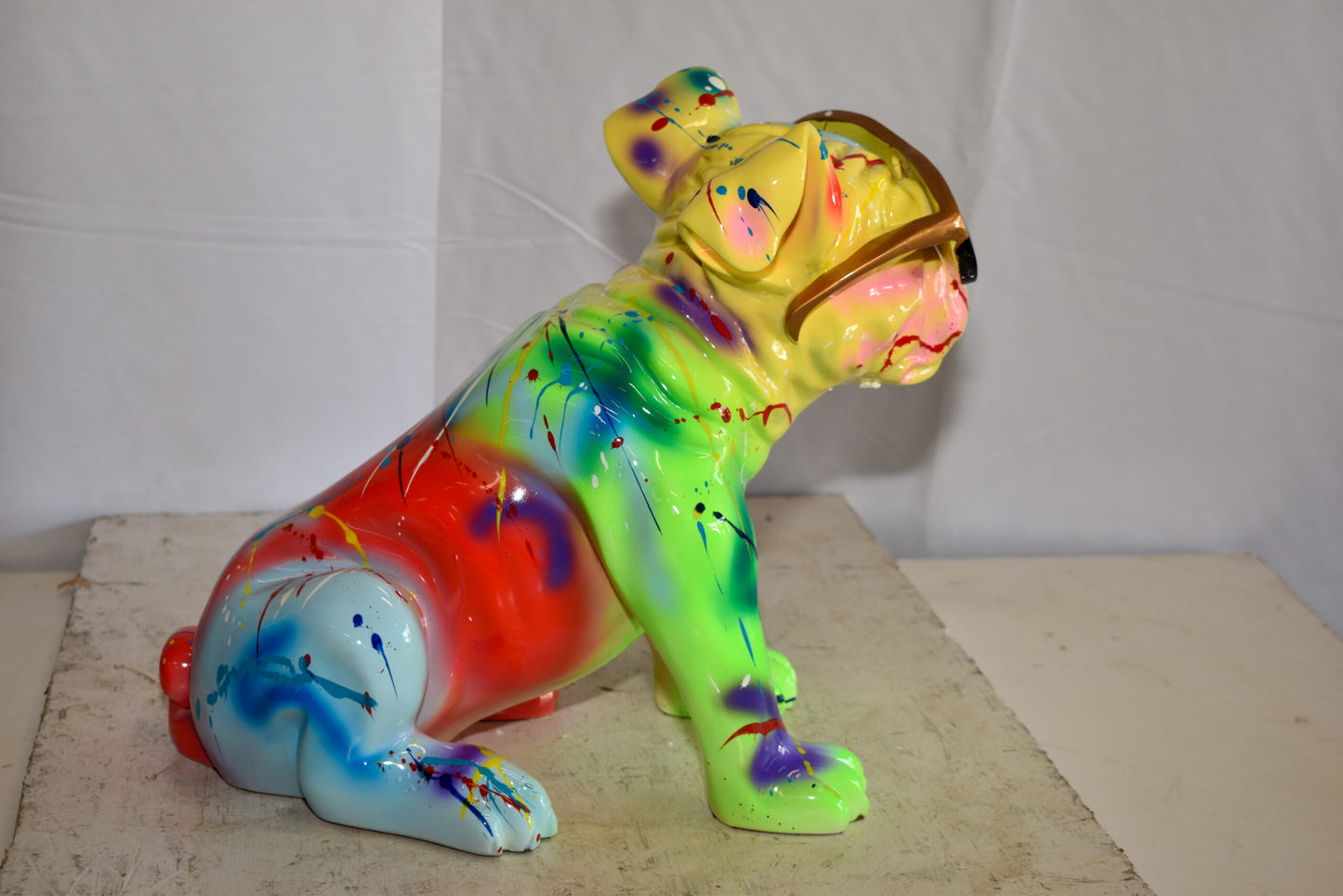 Multicolored Bulldog With Shades Resin Statue 16" x 9" x 13"H