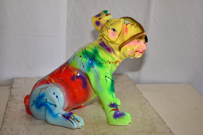 Multicolored Bulldog With Shades Resin Statue 16" x 9" x 13"H